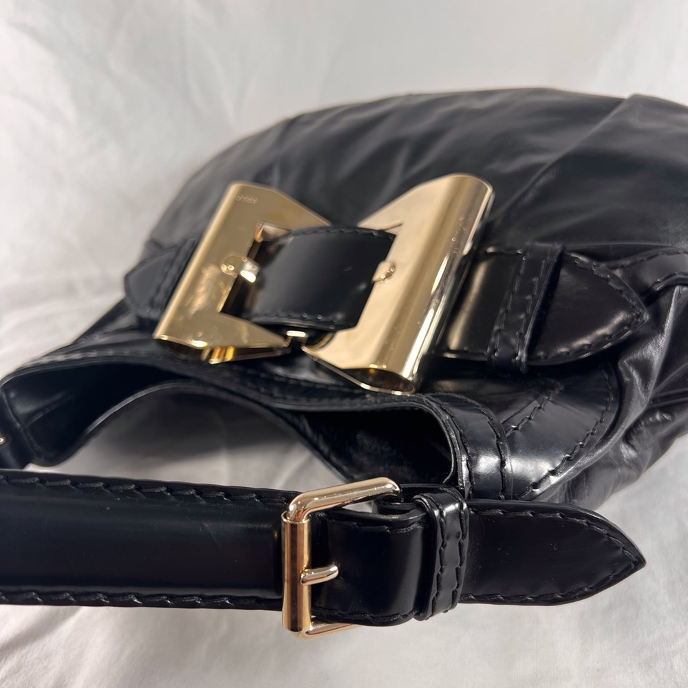 GUCCI 189885 Authentic Black Leather Queen Hobo Tote Shoulder Bag Made in Italy - Picture 9 of 17